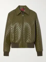 [Gucci] Gucci - Embossed Leather Jacket - Army green - IT42 IT 42 Green