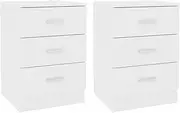Bedside Table Set of 2, Side Table with 3 Drawers, Bedside Cabinet End Table Nightstand Home Storage Furniture, White 38x35x56 cm Engineered Wood