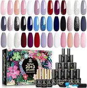 MEFA Winter Gel Nail Polish Set, Burgundy Red White Navy Royal Blue Nude Pink Independence Day Nail Art Soak Off Starter Kit with Glossy & Matte Top and Base Coat, All-Season Salon Design Gifts for Girls Women 20+3 Pcs