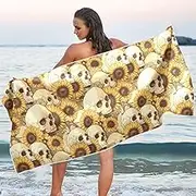 AIXIWAWA Beach Towel Oversized-Sunflower Skull Unisex, Sand Free Quick Dry Pool Towels Beach Blanket for Swimming Pool Gym 30×60 inches