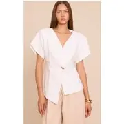 Off White Linen Look Short Sleeve Round Neck Blazer, Off White