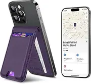 [ExtreLife] for Magsafe Wallet, Works with Apple Find My, Strongest Magnetic Wallet for iPhone 16/15/14/13/12 Series, WalletTracker with Adjustable Stand, 6 Cards Holder, Vegan Leather, Purple