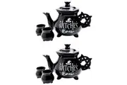 2PK MDI Cauldron Teapot w/ 2xTeacups Teatime Drinkware Set Black Witches Brew