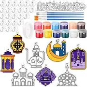 Cholemy 40 Sets Eid Al Fitr Sun Catcher Kit Include Suncatcher Craft with Paints Suction Cups Fishing Thread, Islamic DIY Window Art Kit Paintable Suncatchers Eid Al Fitr Decorations for Gifts