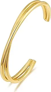 [WOWORAMA] Dainty Gold Cuff Bracelets for Women Delicate Thin Wire Open Bangle Bracelets Stackable Minimalist Wrist Cuff Bracelets Flexible Adjustable Size