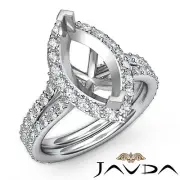 Diamond Engagement Pave Ring Marquise Semi Mount 14k White Gold 1.36 Carat.