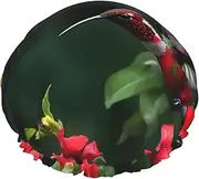 Hummingbirds Red Flowers Hibiscus Print Shower Cap For Women Men Reusable Lightweight Soft Bath Hair Cap With Elastic Band