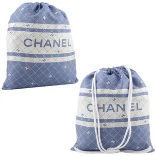 CHANEL CC Logo 標誌菱格紋棉質混絲束口後背包+浴巾組(藍色)