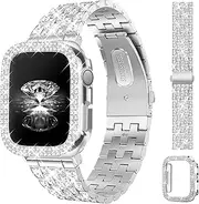 JR.DM Diamond Bands with Bling Case Women Compatible with Apple Watch 40mm 38mm 41mm 44mm 45mm 42mm 49mm Upgraded Luxury Metal Bracelet Replacement Strap for iWatch Series Ultra/SE/9/8/7/6/5/4/3/2/1