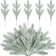 Jutom 30 Pcs Christmas Tree Picks Snow Frosted Pine Branches Christmas Artificial Pine Branches Faux Greenery Stems for DIY Garland Crafts Winter Tree Decorations