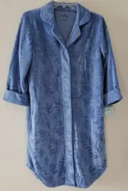 Coral Bay Women's Micro Terry Robe Duster Blue Small Snap Button Front