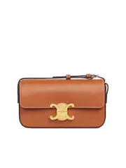 Celine Triomphe Shoulder Bag in Shiny Calfskin in Natural Tan