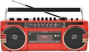 Portable Boom Box Tape Player, Retro Bluetooth Cassette Recorder with Volume Adjustment Knobs, AM/FM Radio Speaker, USB/TF Card Playback, for Family Gathering Travel red