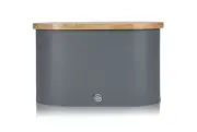 Swan Nordic Bread Box with Cutting Board - Bamboo Lid - Carbon Steel - NEW