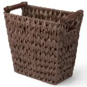 Woven Trash Basket, Brown Wastepaper Basket with Handles, Wicker Bathroom Tra...