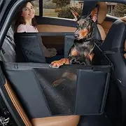Dog Car Seat for Large Dogs, Waterproof Faux Leather Pet Carrier for Active Pets at Back Seat Half Hammock with 4 Hard Sides & Bottom Extender for Cars SUV Trucks
