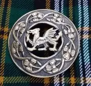 ST Celtic Welsh Dragon Fly Plaid Brooch 3"/Scottis Kilt Pin Brooches Antique 3"