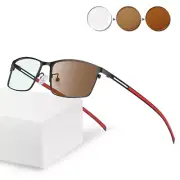 Men Photochromic Brown Reading Glasses Readers Sports Rectangle Metal 0.5~6.0 A