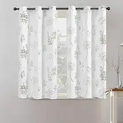 [XTMYI] Short Bathroom Curtains for Small Window,80% Blackout Watercolor Eucalyptus Wildflowers Boho Curtains for Kitchen Nursery,45 Inch Length,Sage Green and Grey
