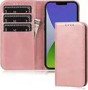 iPhone 14 Flip Wallet Case FROLAN Premium PU Leather with Credit Card Holder Slot Drop Protection Shockproof Cover 6.1 Inch(Rose Gold)