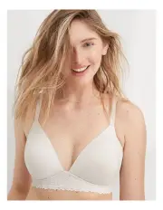 [Aerie] Sunnie Wireless Lightly Lined Blossom Lace Trim Bra in Soft Satin
