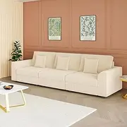 Advwin 4 Seater Sofa 290cm Corduroy Modular Couch with 3 Cushions Soft Upholstered Modern Lounge Beige for Living Room