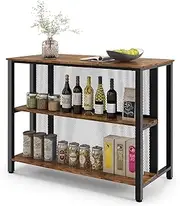 Giantex 91 cm Tall Bar Table with Storage, 3-Tier Wine Bar Unit Table with Open Shelves, Metal Frame & Adjustable Foot Pads, Breakfast Dining Table, Kitchen Island Table for Small Space (Rustic Brown)