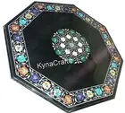 Octagon Marble Coffee Table Top Shiny Gemstone Inlay Work Center Table for Hotel