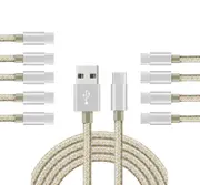 Catzon 1M 2M 3M 10Packs USB Type C Cable Nylon Braided Phone Cable Fast Charger Cable USB Cord -Gold Silver