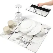 CyperEver Large Stone Drying Mat for Kitchen Counter, Foldable Quick Dry Dish Drying Mat, Eco-Friendly Absorbent Diatomaceous Earth Dish Drying Mat (20" X 16") (White, Large)