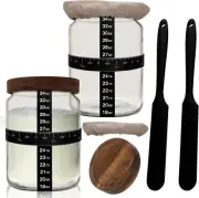 Sourdough Starter Jar Kit 2 Pack 24Oz Wooden Lids Oz Scale Line Silicon Scraper