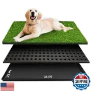 Dog Grass Pad with Tray, 34''X23'' Large Artificial Turf Grass Potty, Reusabl