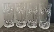 Set of 4 - Clear Crystal Highball Glasses Cut Palm Trees 6"