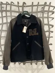RRL Ralph Lauren Farewell Varsity Lined Bomber Corduroy Leather Jacket Men's XL