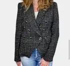 NWT RACHEL ZOE Black/White Plaid Double Breasted Tweed Lady Jacket Blazer Size S