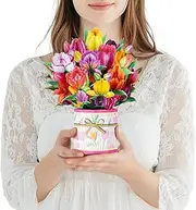 Magic Ants Flower Pop Up Cards - Mother's Day, Birthday, Thank You Card for Mum - 3D Pop Up Bouquet Design - Includes Tulip