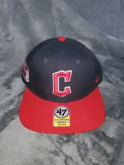MLB CLEVELAND GUARDIANS '47 CAPTAIN SURE SHOT SNAPBACK HAT KIDS BLUE RED NEW