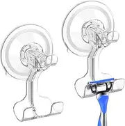 LUXEAR Shower Suction Hooks, 2 Pack Suction Hooks Removable and Reusable Razor Hook for Shower Waterproof Powerful Vacuum Suction Cup Hook Holder for Towel Bathrobe Loofah Hooks for Bathroom & Kitchen