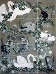 Contemporary Art Swan Romance Wildlife Mural Ceramic Backsplash Bath Tile #2418