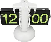 Nutriess Retro Flip Down Clock European Style Digital Flip Desk Clock 12 Hours Single Leg Black Frame White Page Home Livingroom Mechanical Auto (White Frame Green Number)