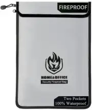 Upgraded Two Pockets Fireproof Document Bag (2000℉), andyer 15”x 11”Waterproo...