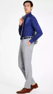 Hugo Boss Men's Modern Fit Plaid Wool Dress Pants 40 x 32 Grey / Light Blue