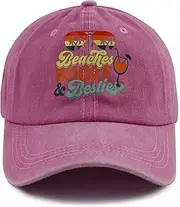 [Hatxasdim] Beaches Booze & Besties Hat for Women, Vintage Adjustable Cotton Beach Baseball Cap