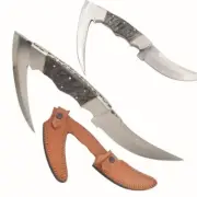 Old Ram Handmade Noyan Mongol Knife Two Bladed Black Wood with Leather Sheath