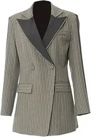 [Zadaos] Women Blazer Striped Color Matching Long Sleeve Ladies Blazer Coat Women's Slim Suit Jacket