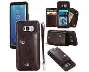 Case for Samsung Galaxy S8+ Plus, Leather Wallet Case With Card Pockets Back Flip Shockproof Cover Case-Brown