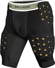 Penveer 5-Pad Adult Football Girdle for Men with Cup Pocket - 2-Tone Integrated Hip, Thigh & Tailbone Pads for Maximum Protection, Men's Padded Compression Shorts