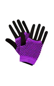 Fingerless Short Purple 80s Fishnet Gloves