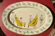 Wesley Harvey Boys And Bananas Art Pottery Platter 14.5”. One Of A Kind