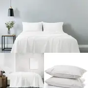Royal Comfort Cotton Sheet Set and Duck Feather Down Pillows King White